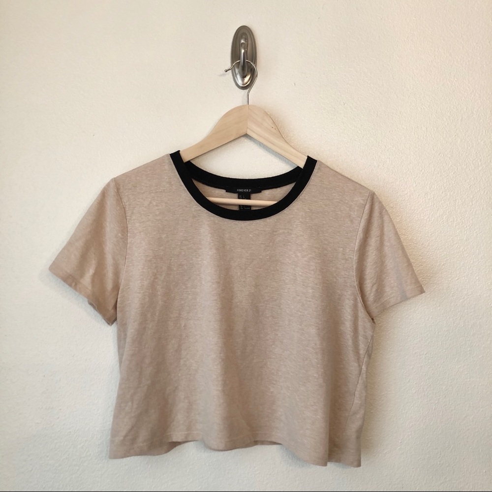F21 | Oatmeal Cropped Ringer Tee Sweater L